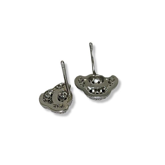 Round White and Black Cubic Zirconia Silver Doggy Face Earrings - Picture 8 of 9